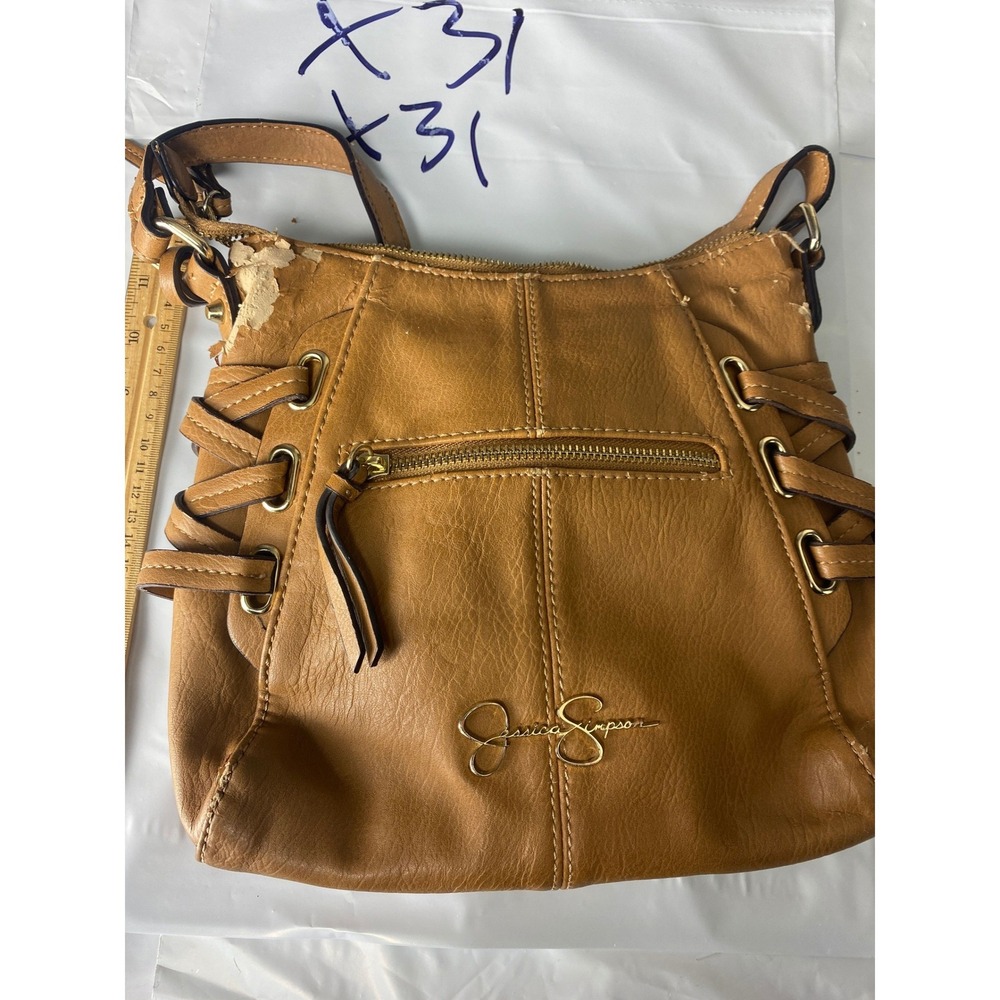 Jessica Simpson Tan Faux Leather Crossbody Bag‎ Gold Hardware Boho Purse